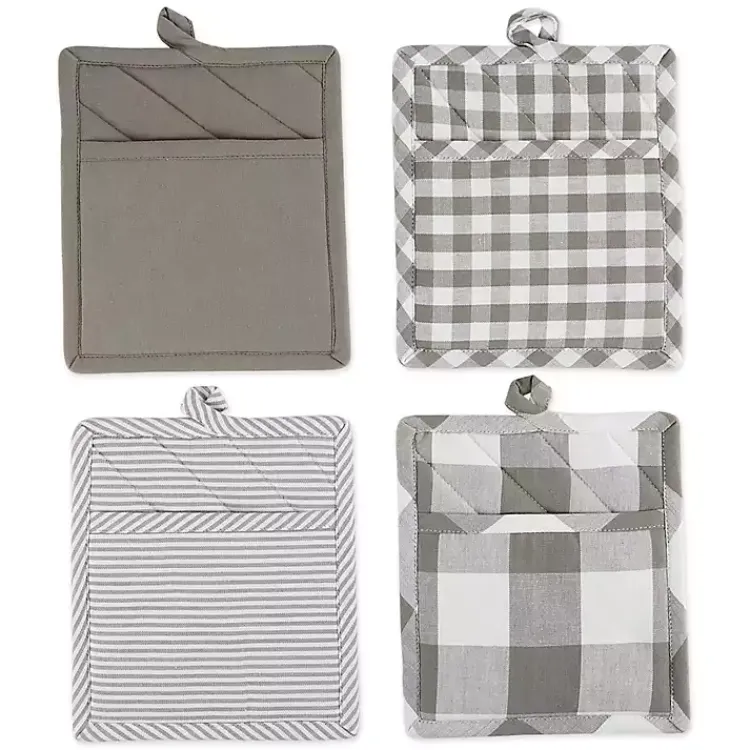 Kirklands Home Kitchen Accessories|and White Multiprint 4-pc. Pot Holder Set Gray