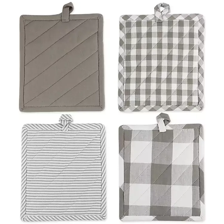 Kirklands Home Kitchen Accessories|and White Multiprint 4-pc. Pot Holder Set Gray