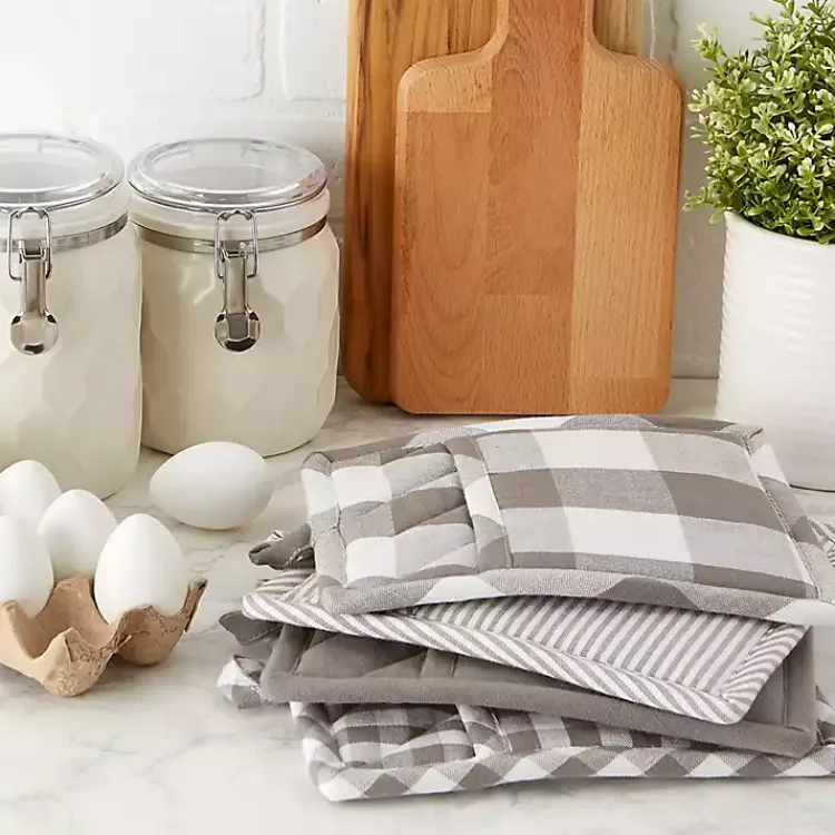 Kirklands Home Kitchen Accessories|and White Multiprint 4-pc. Pot Holder Set Gray