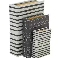 Clearance Gray and White Striped Book Boxes, Set of 3 Baskets & Boxes