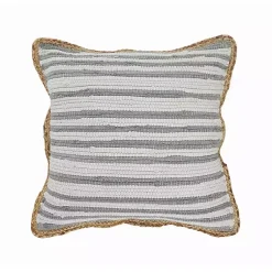 Gray and White Stripped Jute Border Accent Pillow Pillows