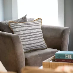 Gray and White Stripped Jute Border Accent Pillow Pillows
