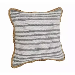 Gray and White Stripped Jute Border Accent Pillow Pillows