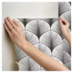 Kirklands Home Wall Murals & Wallpaper|Gray Art Deco Fans Peel & Stick Wallpaper
