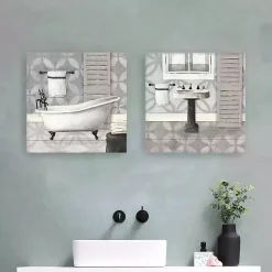 Kirklands Home Canvas Art|Gray Bath and Sink Canvas Art Prints, Set of 2