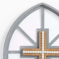 Kirklands Home Wall Plaques|Gray Beaded Cathedral Cross Wall Plaque
