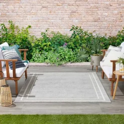 Kirklands Home Outdoor Rugs|Bordered Indoor/Outdoor Area Rug, 5x7 Gray