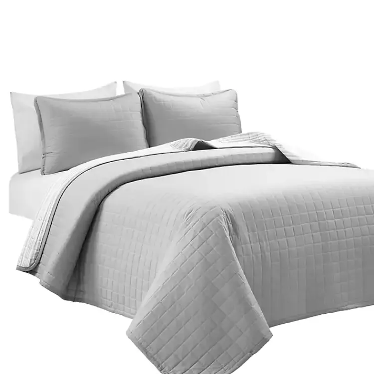 Kirklands Home Quilts|Box Stitch Cotton Full/Queen 3-pc. Quilt Set Gray