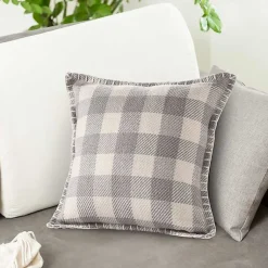 Kirklands Home Outdoor Cushions & Pillows|Gray Buffalo Check Stitched Outdoor Throw Pillow