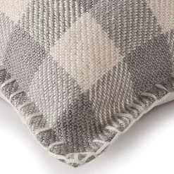 Kirklands Home Outdoor Cushions & Pillows|Gray Buffalo Check Stitched Outdoor Throw Pillow