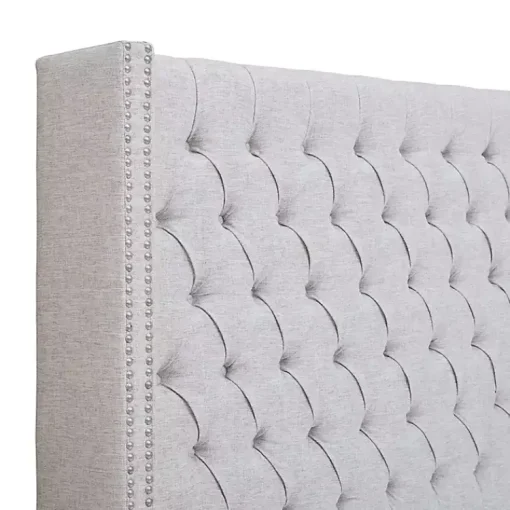 Kirklands Home Beds & Headboards|Button Tufted Nailhead Trim Queen Headboard Gray