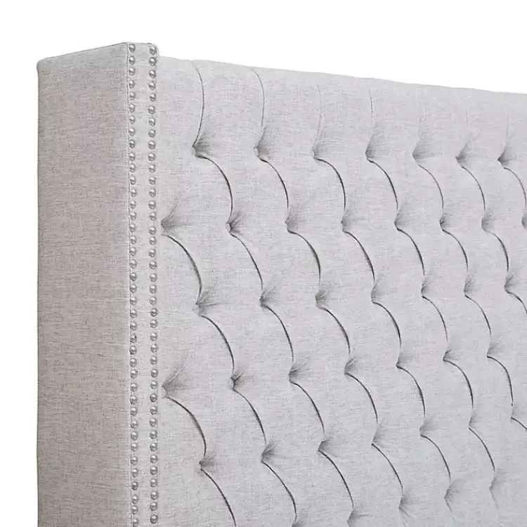 Kirklands Home Beds & Headboards|Button Tufted Nailhead Trim Queen Headboard Gray