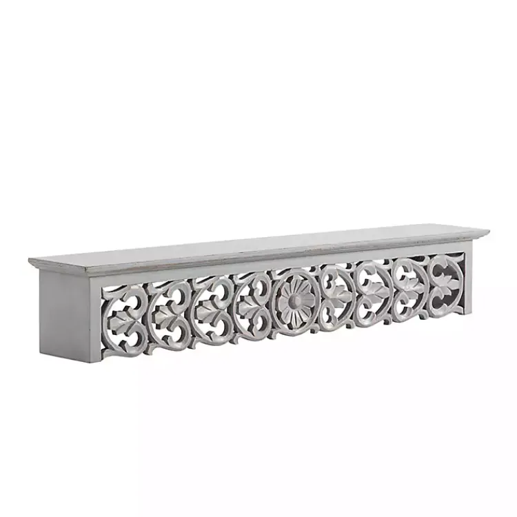 Kirklands Home Shelves|Gray Carved Floral Decorative Wall Shelf