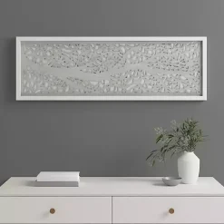 Kirklands Home Wall Plaques|Carved Wood Laurel Branches Panel Wall Plaque Gray