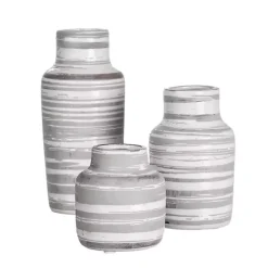 Sale Gray Ceramic Striped Bottle Shaped Vases, Set of 3 Vases
