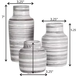 Sale Gray Ceramic Striped Bottle Shaped Vases, Set of 3 Vases