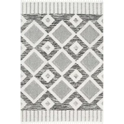 Kirklands Home Area Rugs|Gray Checkered Tiles Area Rug with Tassels, 5x7