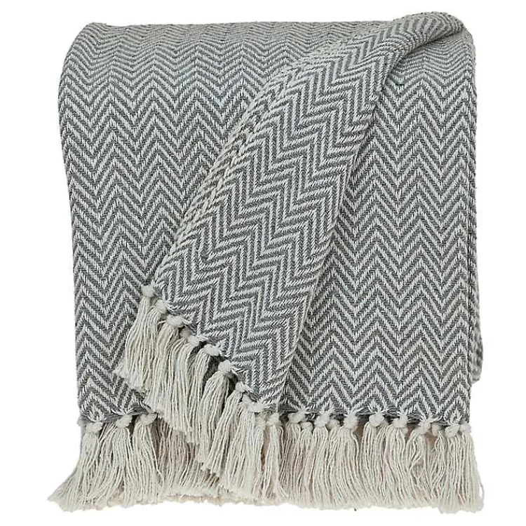 Discount Gray Chevron Cotton Handloomed Tassel Throw Blankets & Throws