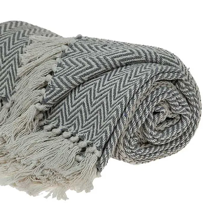 Discount Gray Chevron Cotton Handloomed Tassel Throw Blankets & Throws