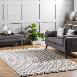 Kirklands Home Area Rugs|Gray Chevron Cotton Tassel Area Rug, 8x10