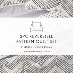 Kirklands Home Quilts|Gray Chevron Reversible 3-pc. Queen Quilt Set