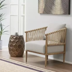 Kirklands Home Accent Chairs|Curved Wood and Jute Rope Accent Chair Gray