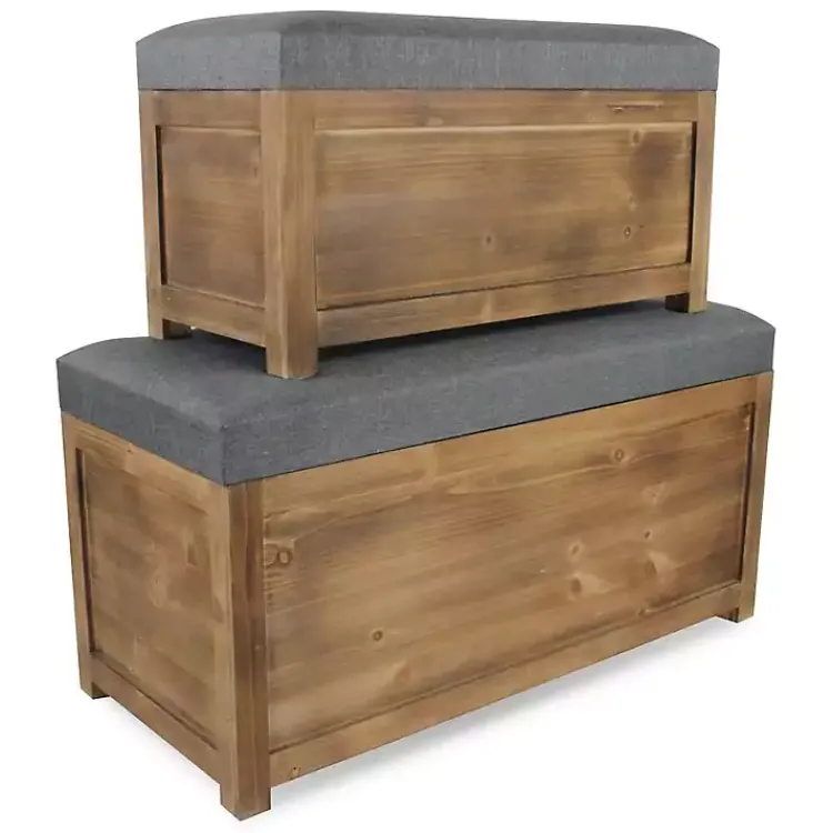 Kirklands Home Benches & Ottomans|Cushioned Storage Benches, Set of 2 Gray