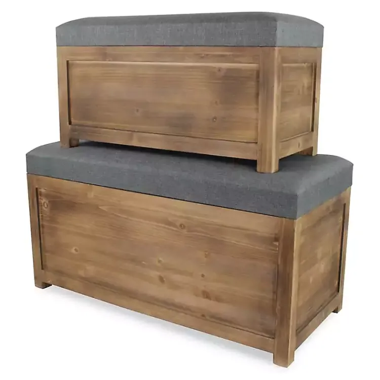 Kirklands Home Benches & Ottomans|Cushioned Storage Benches, Set of 2 Gray