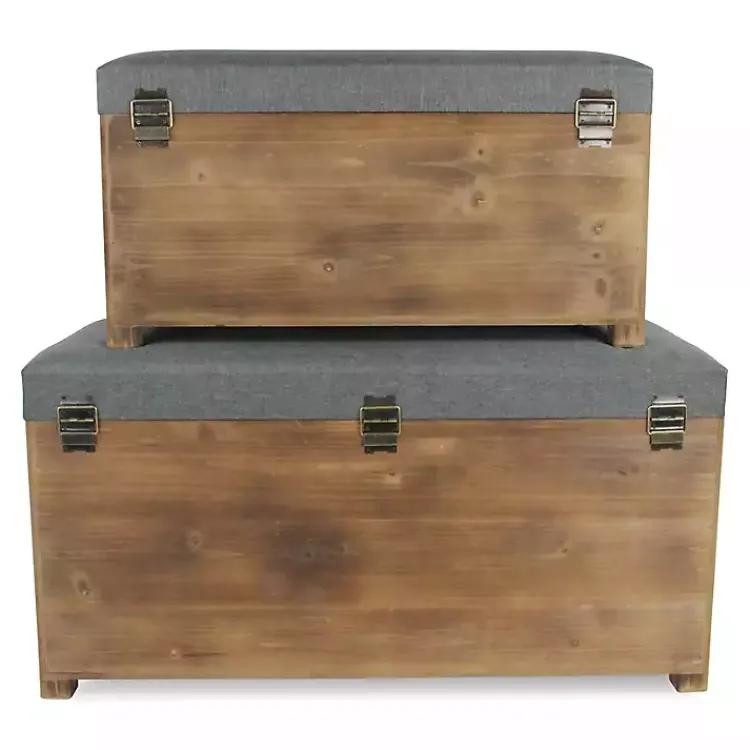 Kirklands Home Benches & Ottomans|Cushioned Storage Benches, Set of 2 Gray