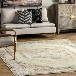Kirklands Home Area Rugs|Gray Faded Medallion Washable Area Rug, 5x8