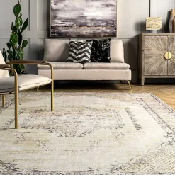 Kirklands Home Area Rugs|Gray Faded Medallion Washable Area Rug, 5x8