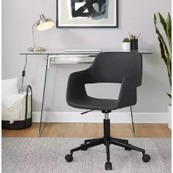 Kirklands Home Office Furniture|Faux Leather & Black Marshall Office Chair Gray