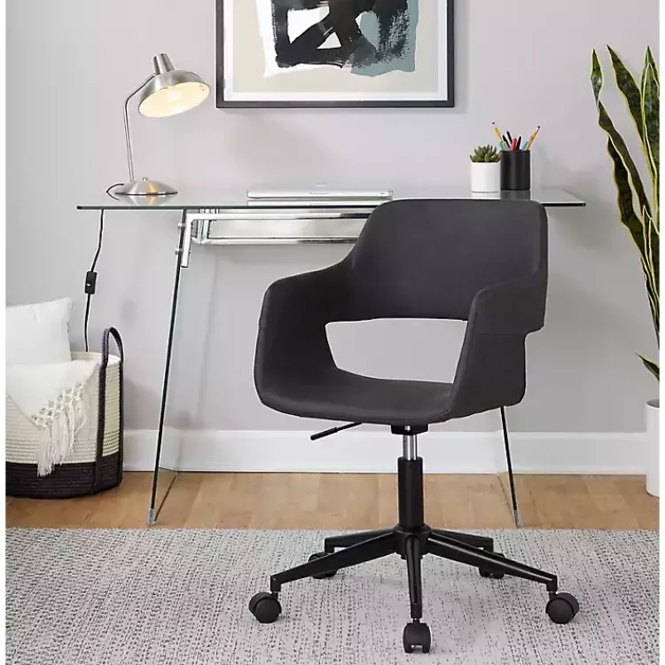 Kirklands Home Office Furniture|Faux Leather & Black Marshall Office Chair Gray