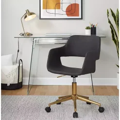 Kirklands Home Office Furniture|Faux Leather & Gold Marshall Office Chair Gray