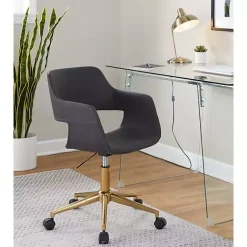 Kirklands Home Office Furniture|Faux Leather & Gold Marshall Office Chair Gray