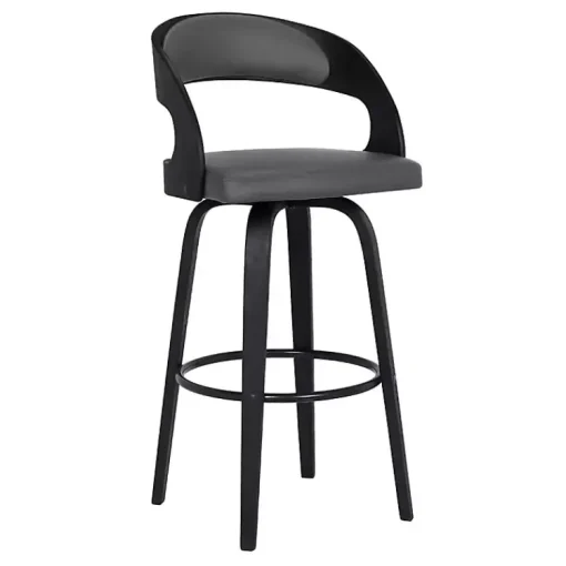 Kirklands Home Bar Stools & Counter Height Stools|Faux Leather Black Wood Sally Counter Stool Gray