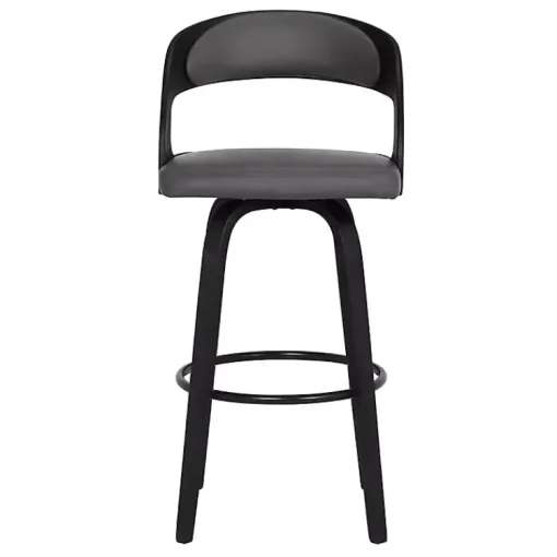 Kirklands Home Bar Stools & Counter Height Stools|Faux Leather Black Wood Sally Counter Stool Gray