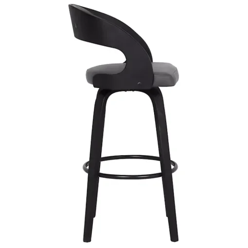 Kirklands Home Bar Stools & Counter Height Stools|Faux Leather Black Wood Sally Counter Stool Gray