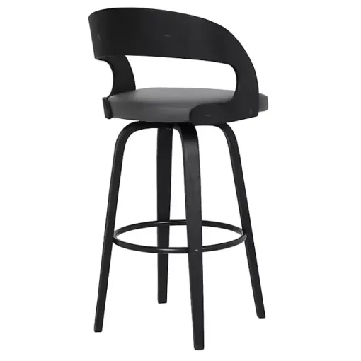 Kirklands Home Bar Stools & Counter Height Stools|Faux Leather Black Wood Sally Counter Stool Gray