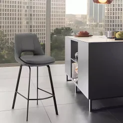 Kirklands Home Bar Stools & Counter Height Stools|Faux Leather Carise Swivel Counter Stool Gray