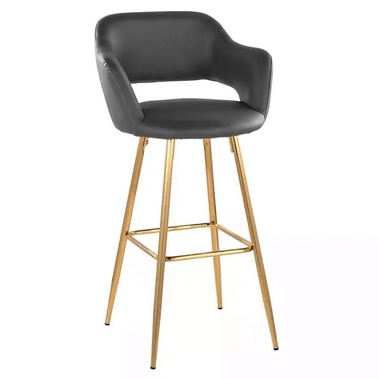 Kirklands Home Bar Stools & Counter Height Stools|Faux Leather Marge Bar Stools, Set of 2 Gray