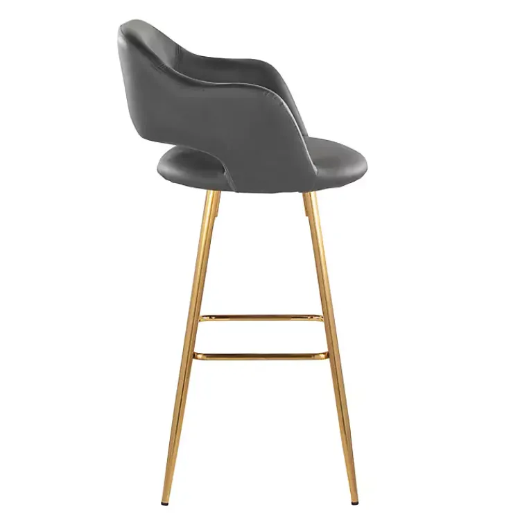 Kirklands Home Bar Stools & Counter Height Stools|Faux Leather Marge Bar Stools, Set of 2 Gray