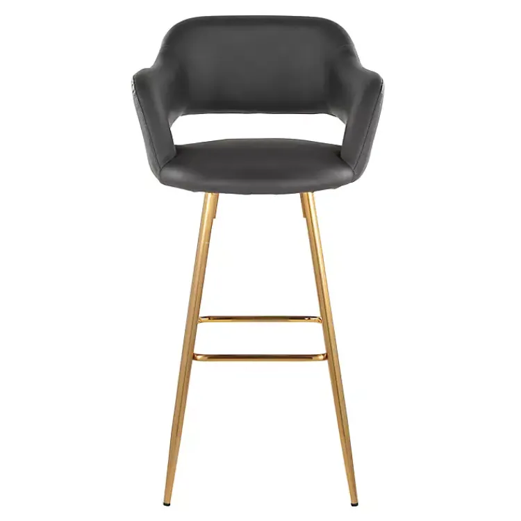 Kirklands Home Bar Stools & Counter Height Stools|Faux Leather Marge Bar Stools, Set of 2 Gray