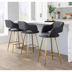 Kirklands Home Bar Stools & Counter Height Stools|Faux Leather Marge Counter Stools, Set of 2 Gray