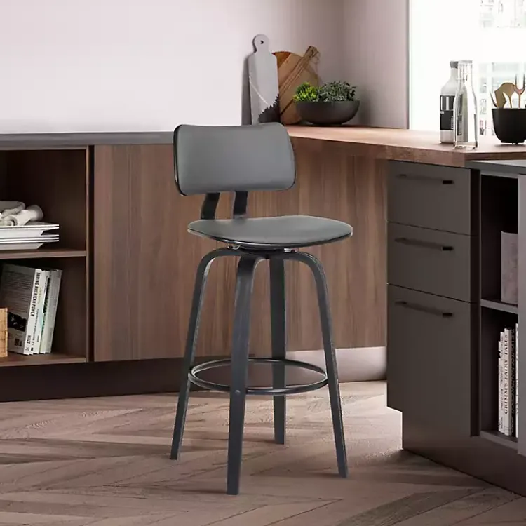 Kirklands Home Bar Stools & Counter Height Stools|Faux Leather Pico Swivel Counter Stool Gray