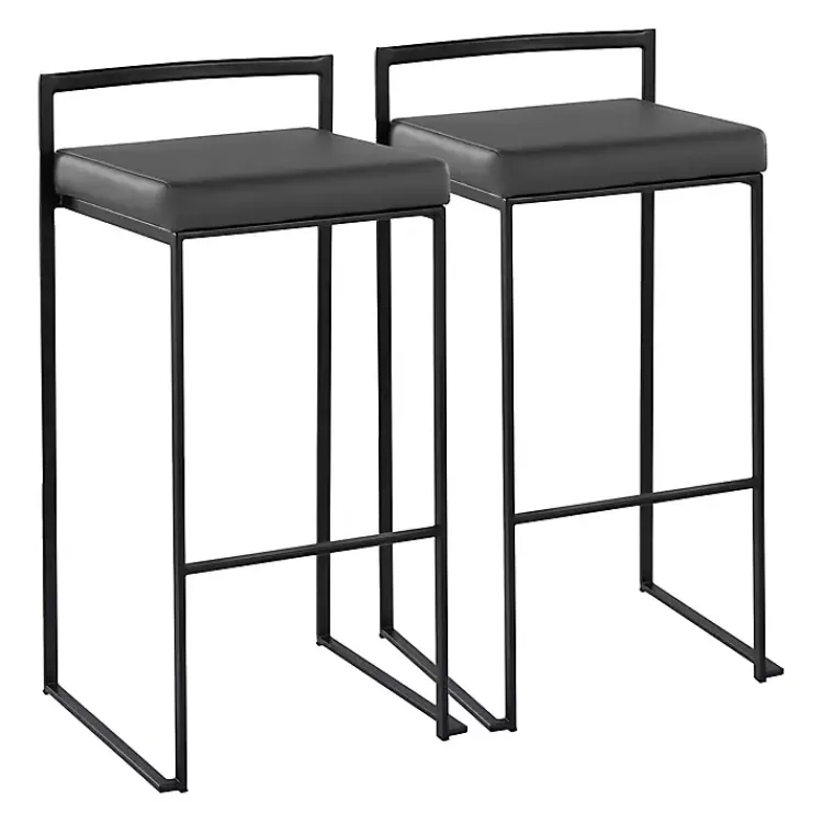 Kirklands Home Bar Stools & Counter Height Stools|Faux Leather Stackable Bar Stools, Set of 2 Gray