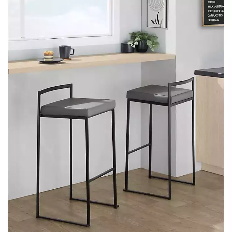Kirklands Home Bar Stools & Counter Height Stools|Faux Leather Stackable Bar Stools, Set of 2 Gray