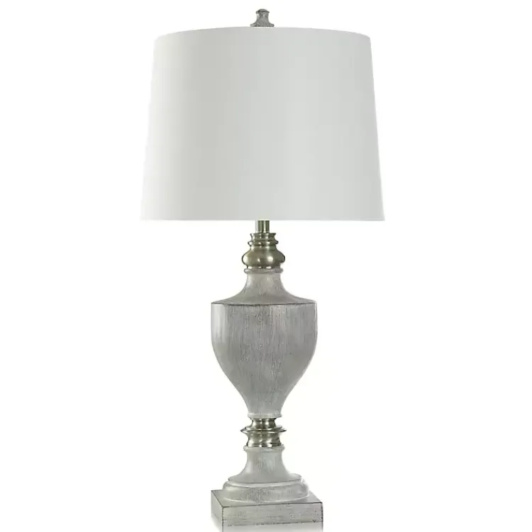 Kirklands Home Table Lamps|Gray Faux Wood and Silver Table Lamp White