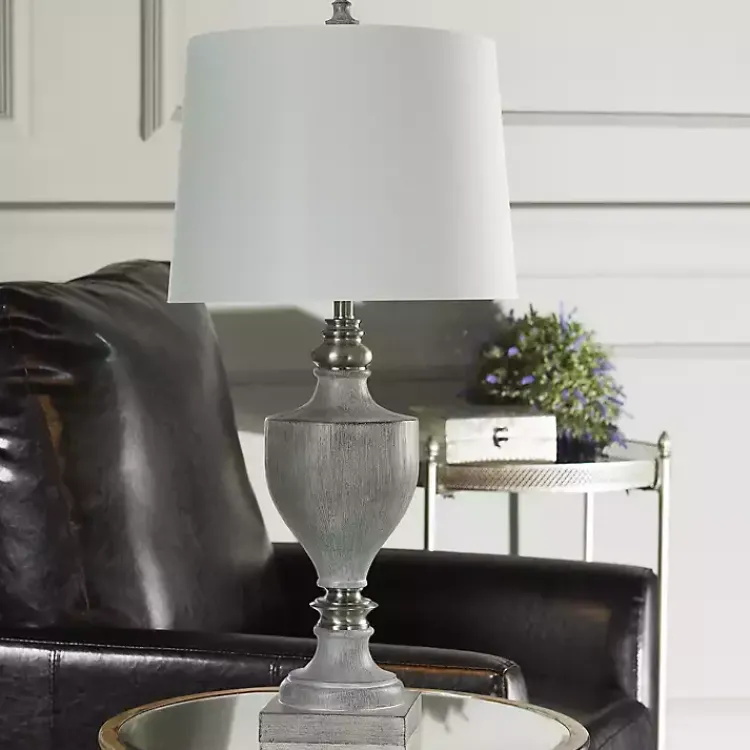 Kirklands Home Table Lamps|Gray Faux Wood and Silver Table Lamp White