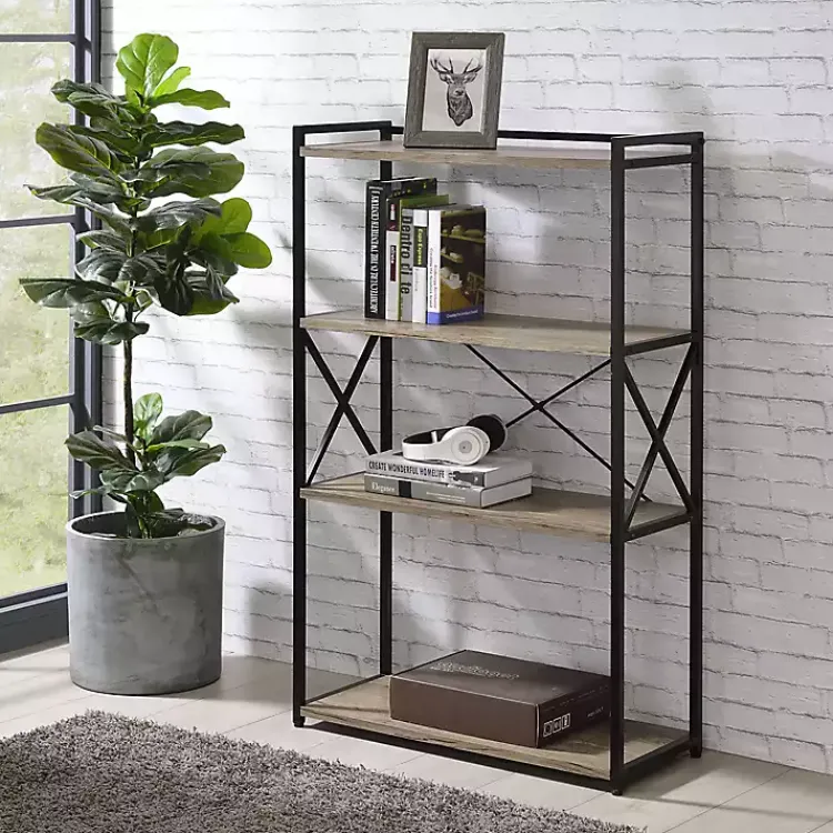 Kirklands Home Bookshelves|Gray Finish X Frame Open Shelf Bookcase